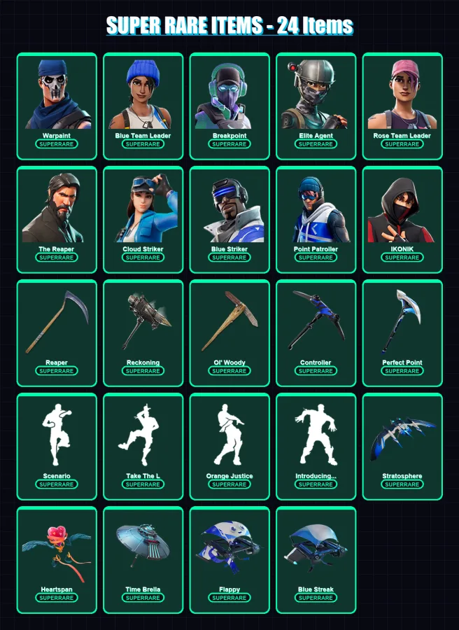 [PC/XBOX] | Warpaint | Blue Team Leader | Breakpoint | Elite Agent | Rose Team Leader | 223 skin | 210 pickaxe | 221 emote | 189 glider | Lv2730