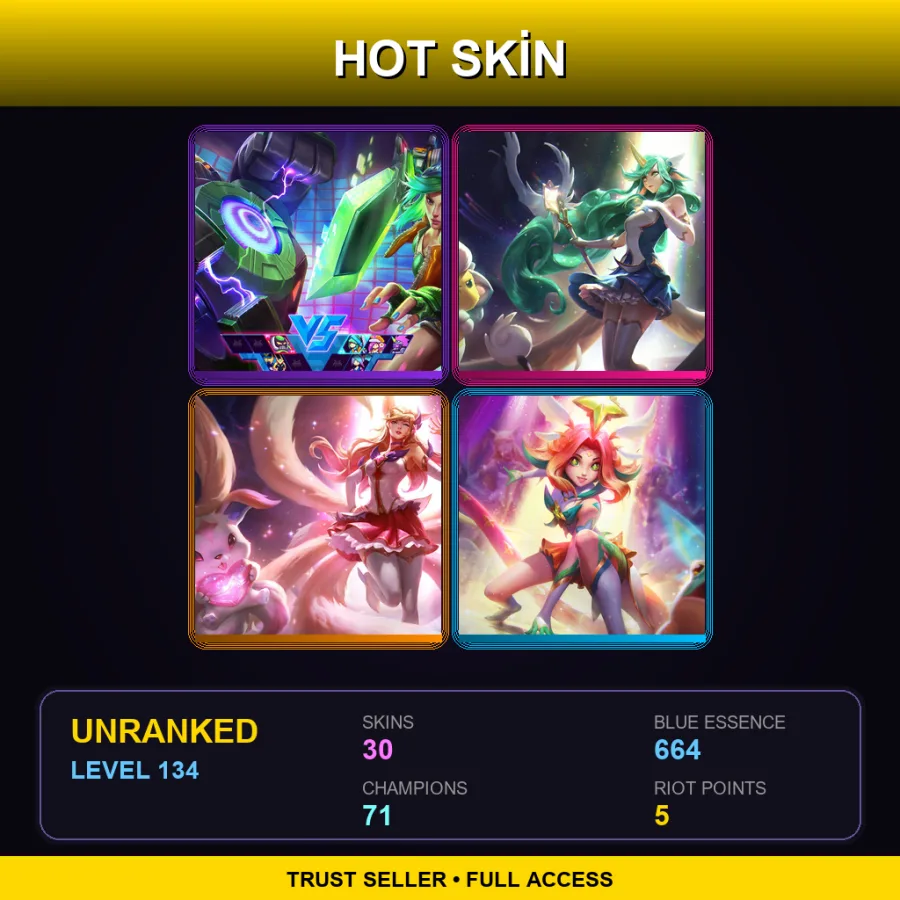 NA | Lv134 | Unranked | 30 Skin | 71 Champ