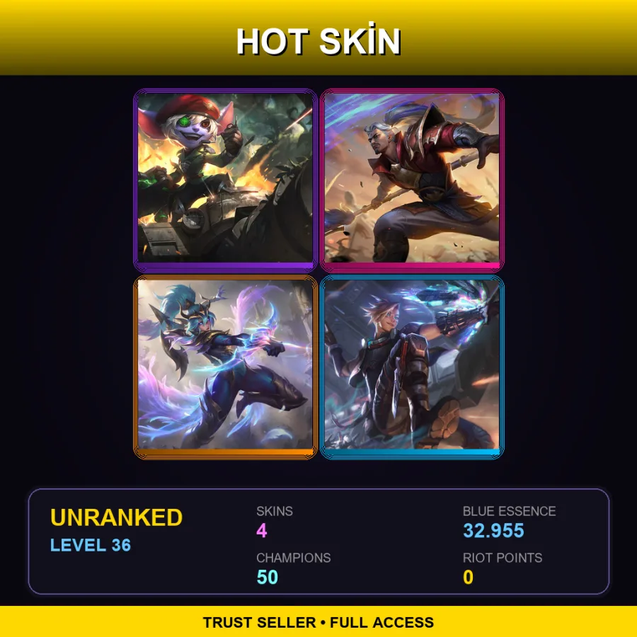 ME | Lv36 | Unranked | 4 Skin | 50 Champ — LoL account