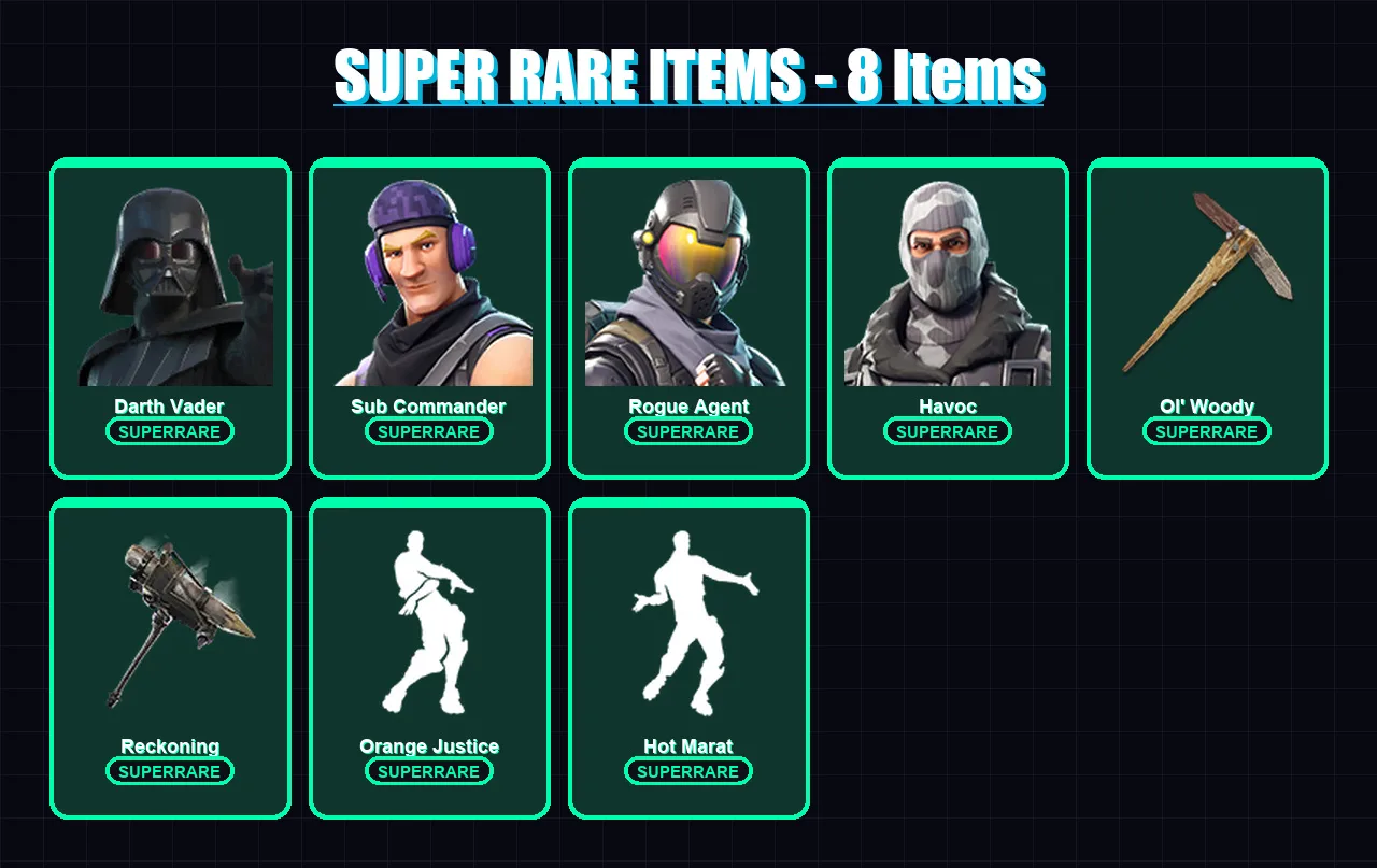 [PC/XBOX] | Darth Vader | Sub Commander | Rogue Agent | Havoc | Paradigm (Reality-659) | 58 skin | 58 pickaxe | 57 emote | 56 glider | Lv974