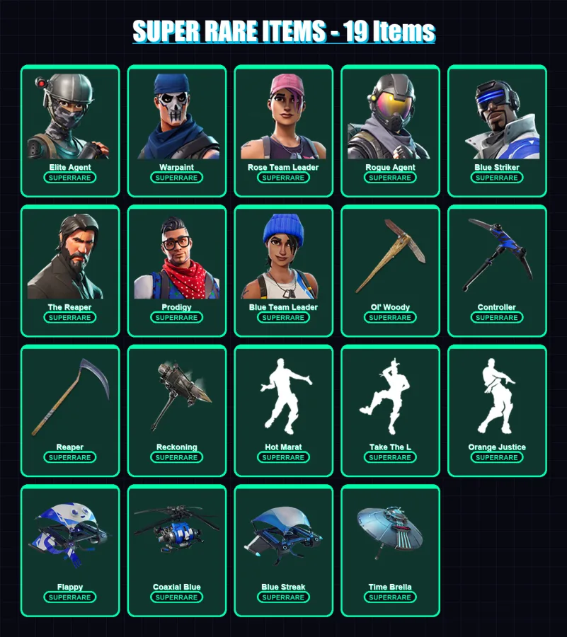 [PC/XBOX] | Elite Agent | Warpaint | Rose Team Leader | Rogue Agent | Blue Striker | 101 skin | 114 pickaxe | 94 emote | 102 glider | Lv1539