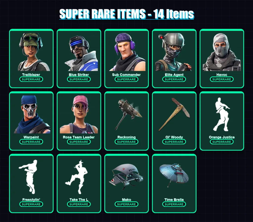 [PS4/PS5/PC] | Trailblazer | Blue Striker | Sub Commander | Elite Agent | Havoc | 55 skin | 42 pickaxe | 37 emote | 43 glider | Lv458