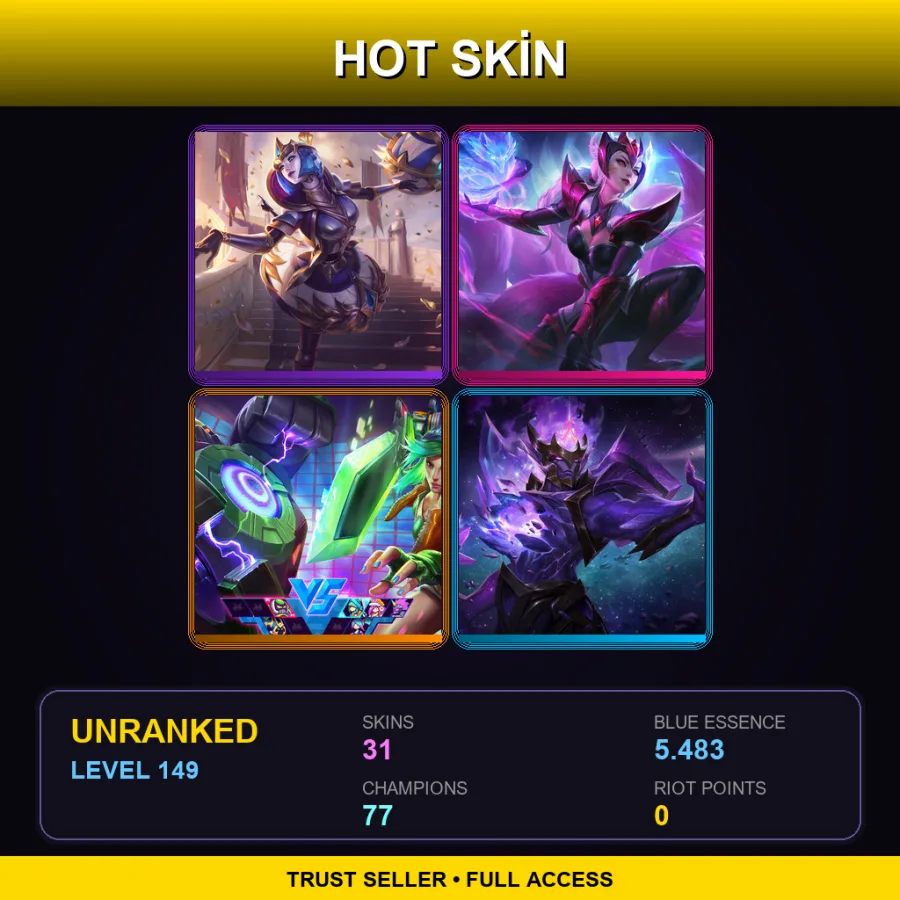 TR | Victorious Orianna | Challenger Ahri | Arcade Riven | Dark Star Jarvan IV | 31 Skin | 77 Champ | Lv149