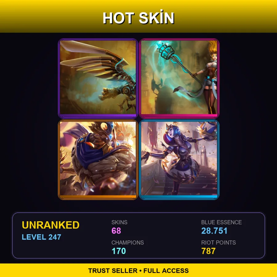 EUW | Lv247 | Unranked | 68 Skin | 170 Champ — LoL account