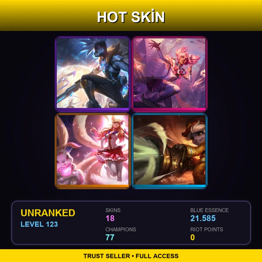 LAN | Lv123 | Unranked | 18 Skin | 77 Champ — LoL account