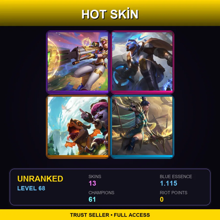 LAN | Lv68 | Unranked | 13 Skin | 61 Champ — LoL account