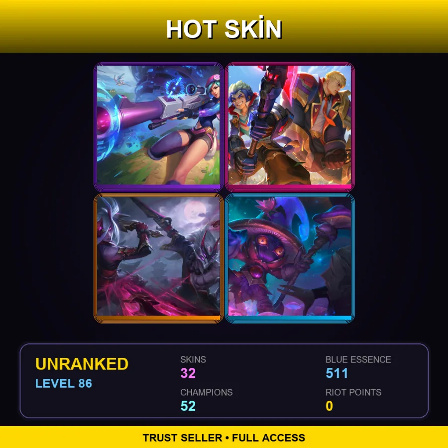 SG | Lv86 | Unranked | 32 Skin | 52 Champ — Viridian Kayle