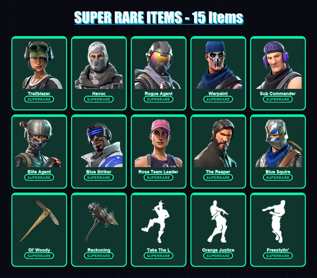 [PS4/PS5/XBOX/PC] | Trailblazer | Havoc | Rogue Agent | Warpaint | Sub Commander | 45 skin | 22 pickaxe | 39 emote | 24 glider | Lv235