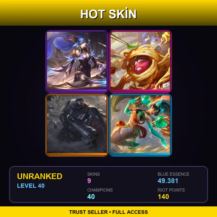 SG | Lv40 | Unranked | 9 Skin | 40 Champ — LoL account