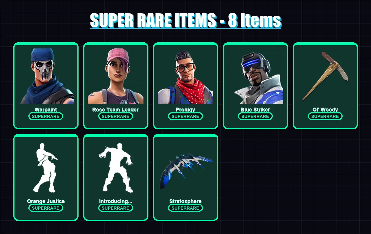 [PC/XBOX/PSN] | Warpaint | Rose Team Leader | Prodigy | Blue Striker | Valor | 62 skin | 63 pickaxe | 89 emote | 69 glider | Lv1051