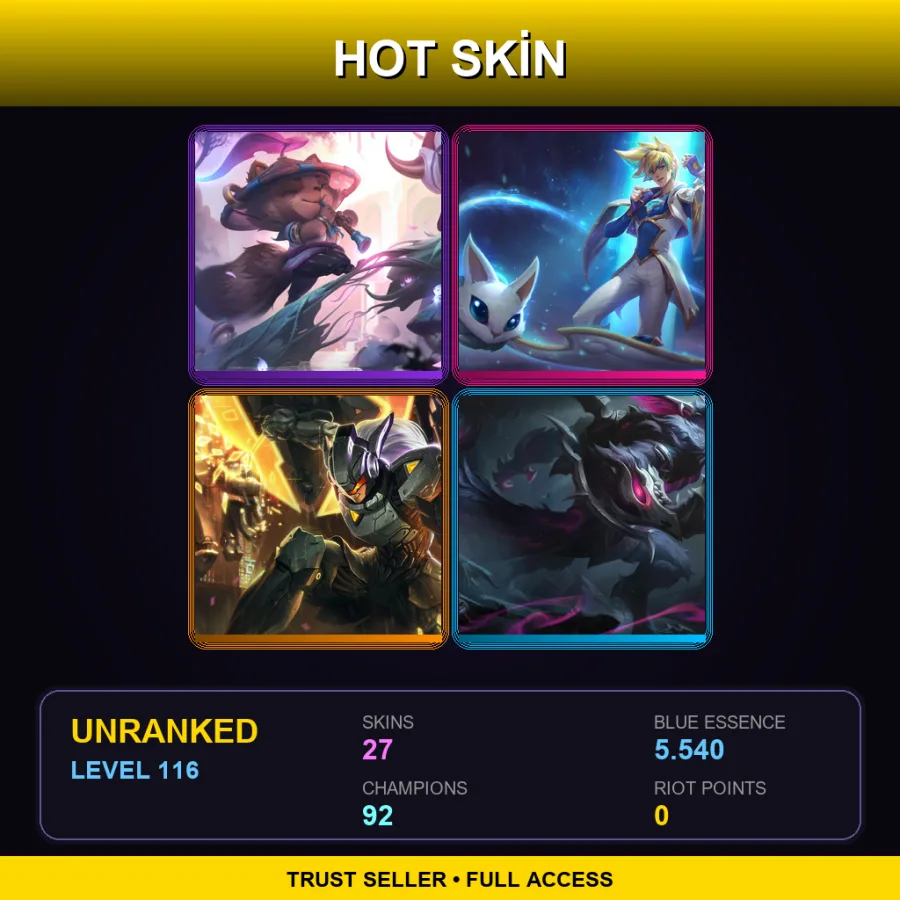 NA | Lv116 | Unranked | 27 Skin | 92 Champ — LoL account
