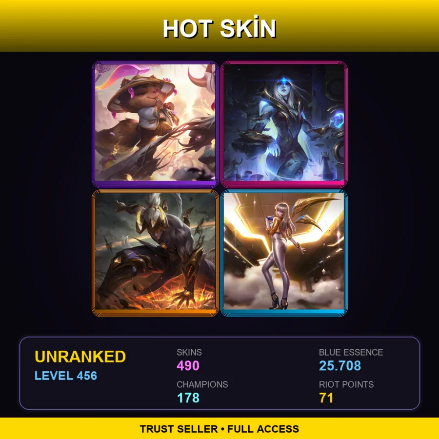 OCE | Lv456 | Unranked | 490 Skin | 178 Champ — LoL account