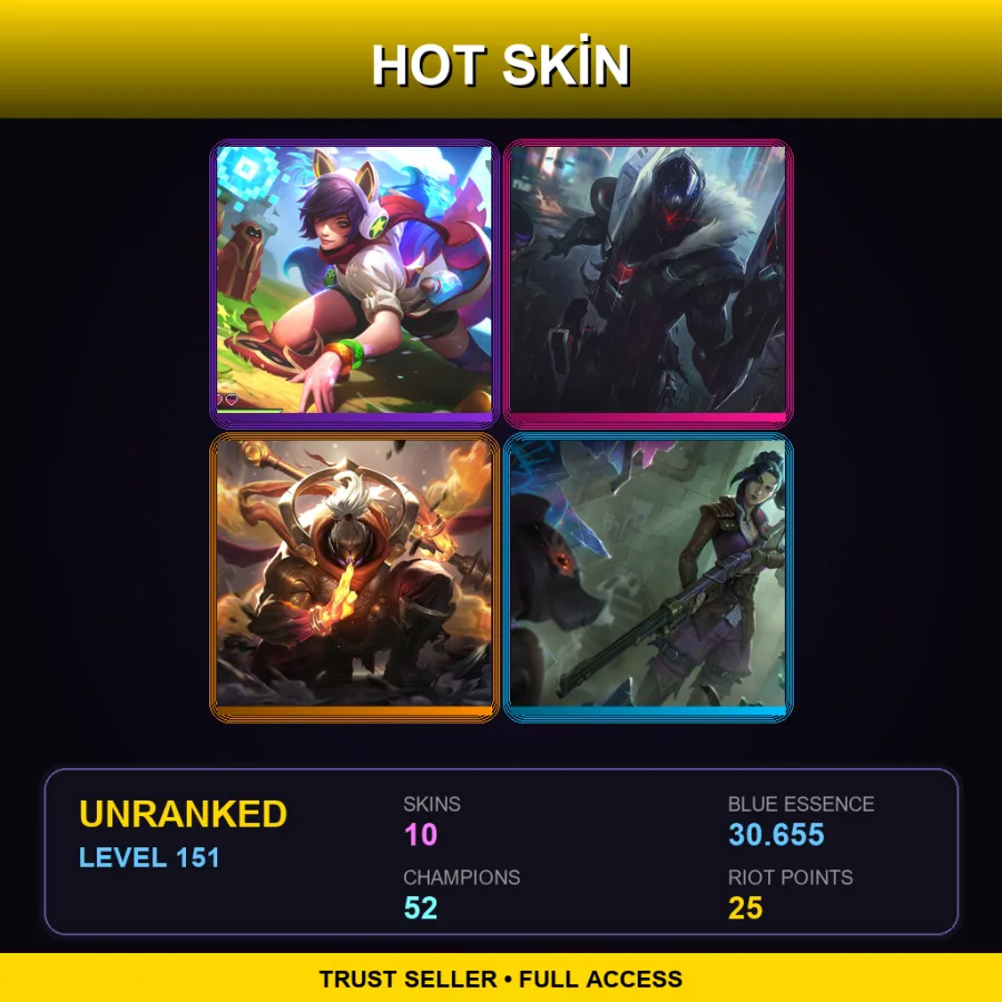 TR | Lv151 | Unranked | 10 Skin | 52 Champ