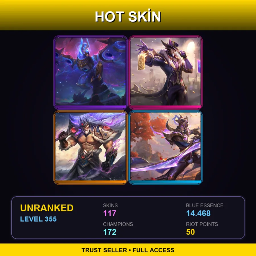 LAN | Lv355 | Unranked | 117 Skin | 172 Champ — LoL account