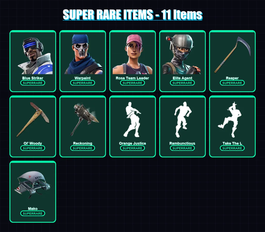 [PC/XBOX/PSN] | Blue Striker | Warpaint | Rose Team Leader | Elite Agent | Dire | 31 skin | 30 pickaxe | 47 emote | 35 glider | Lv562