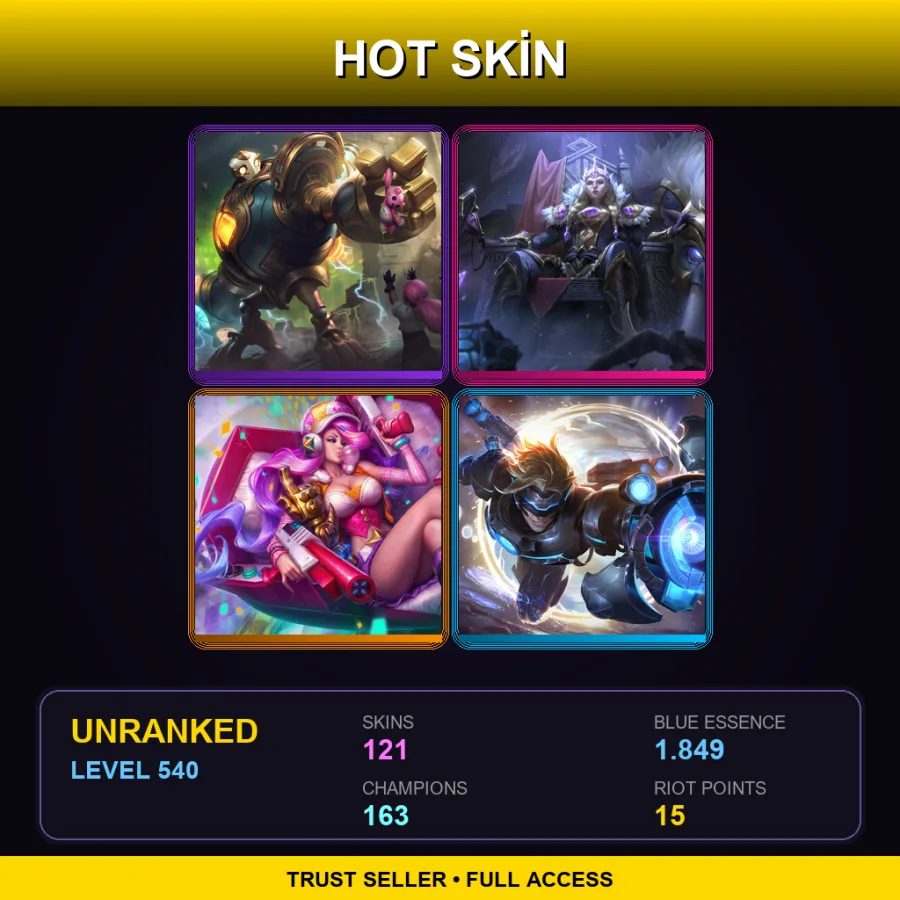 EUW | Lv540 | Unranked | 121 Skin | 163 Champ