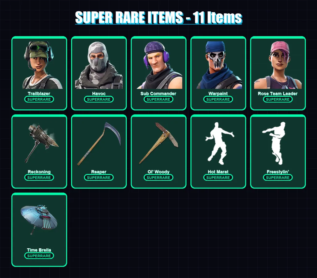 [PC/XBOX/PSN] | Trailblazer | Havoc | Sub Commander | Warpaint | Rose Team Leader | 30 skin | 50 pickaxe | 51 emote | 61 glider | Lv876