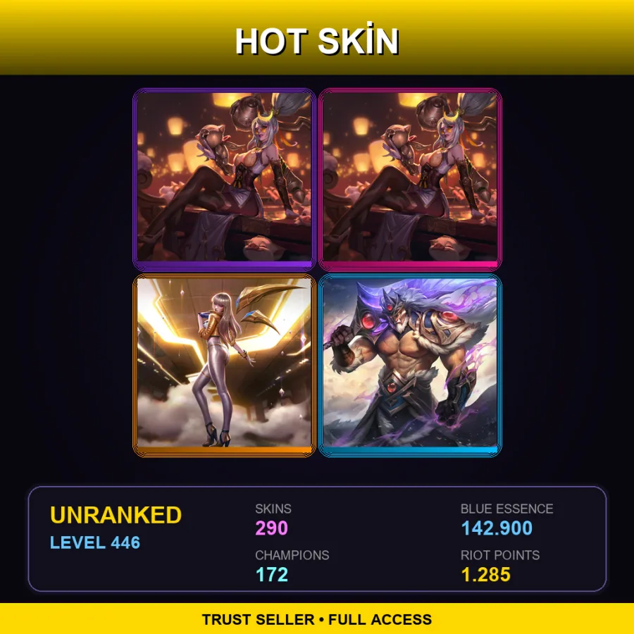 TR | Lv446 | Unranked | 290 Skin | 172 Champ — Conqueror Karma