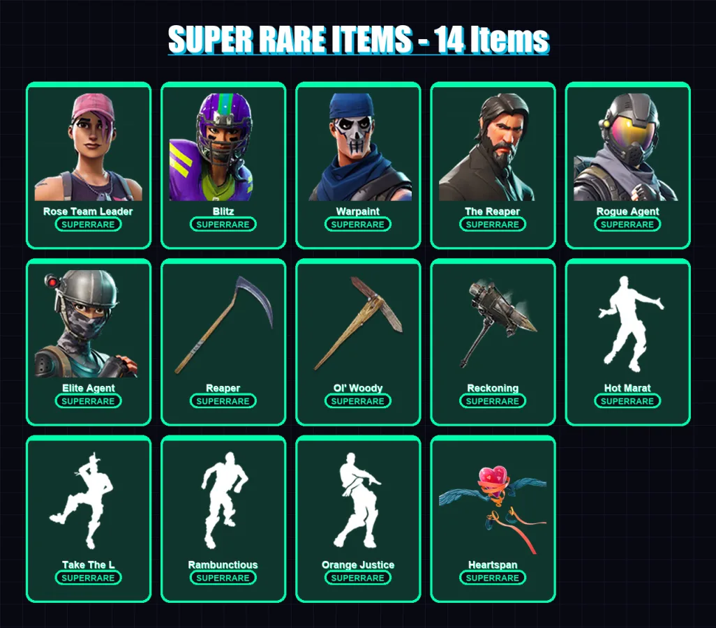[PC/XBOX/PSN] | Renegade Raider | Rose Team Leader | Blitz | Warpaint | The Reaper | 100 skin | 92 pickaxe | 83 emote | 79 glider | Lv1075