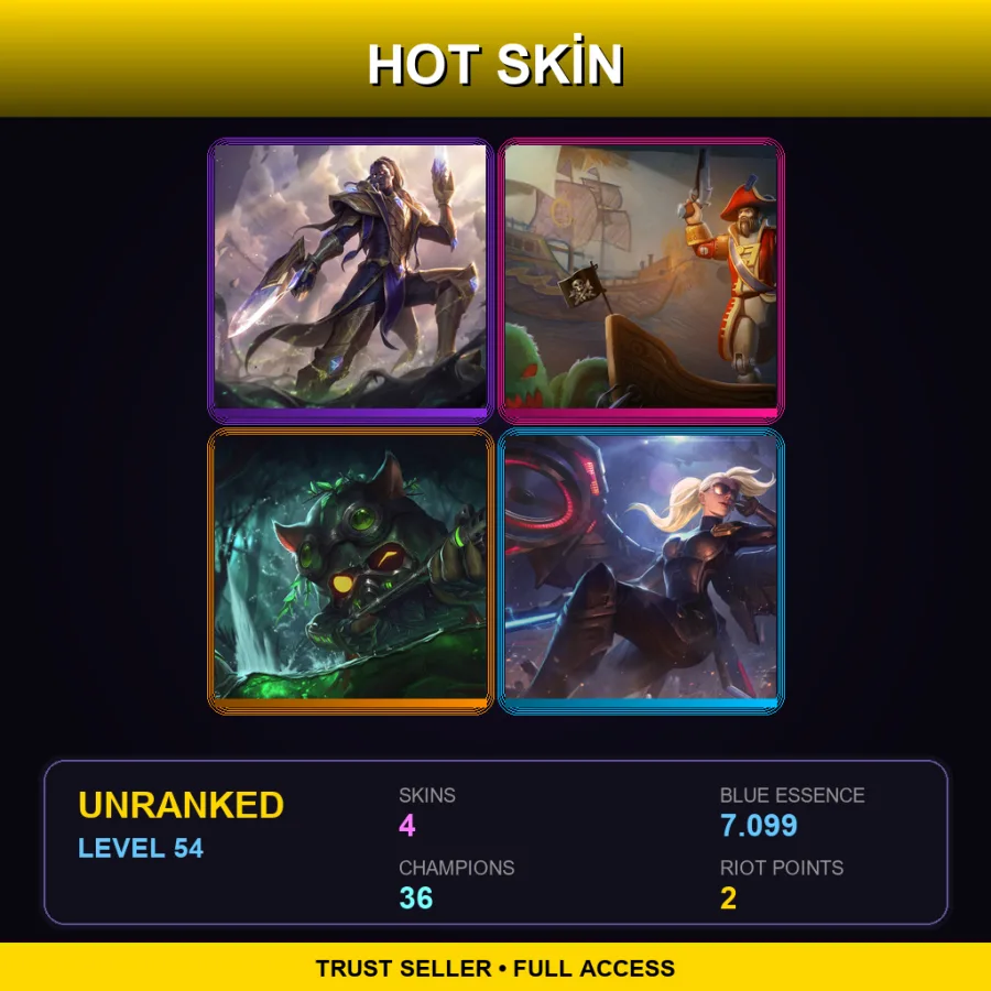 EUW | Lv54 | Unranked | 4 Skin | 36 Champ — LoL account
