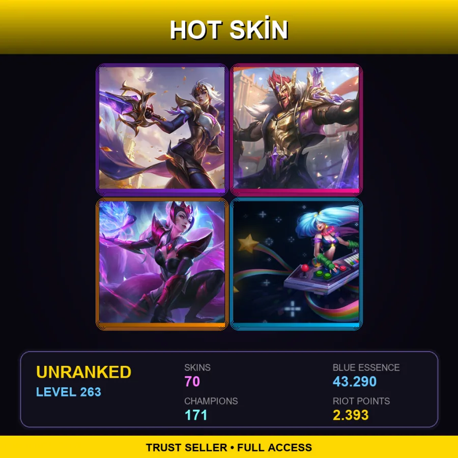 TR | Lv263 | Unranked | 70 Skin | 171 Champ — LoL account