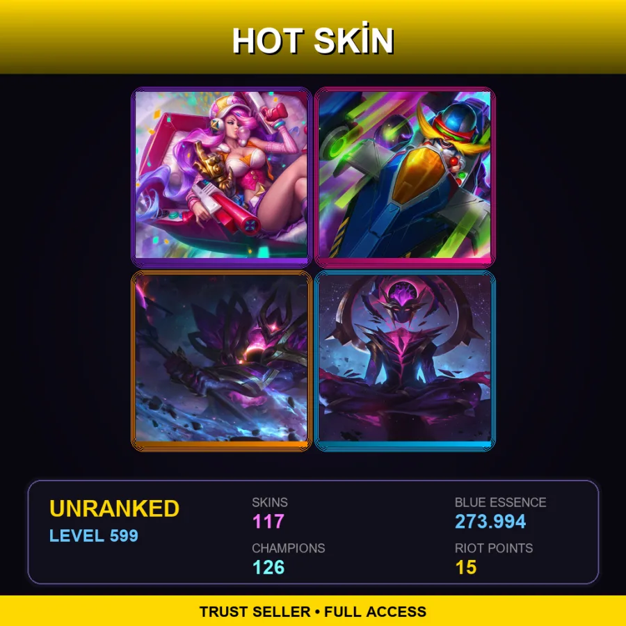 EUW | Lv599 | Unranked | 117 Skin | 126 Champ — LoL account