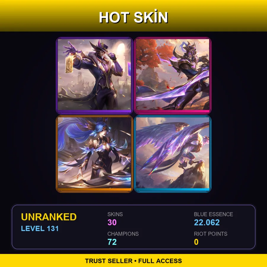 LAS | Lv131 | Unranked | 30 Skin | 72 Champ — LoL account