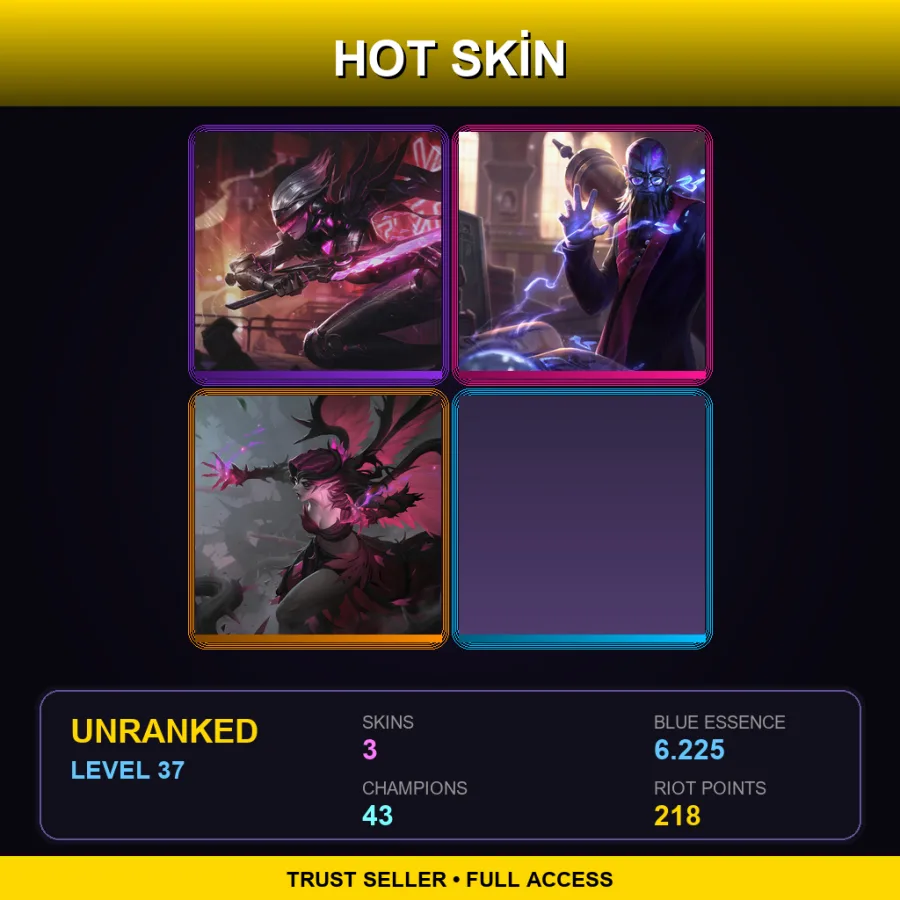 EUW | PROJECT: Fiora | Professor Ryze | Blackthorn Morgana | 3 Skin | 43 Champ | Lv37