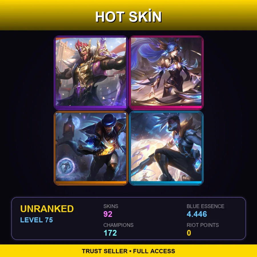 SG | Lv75 | Unranked | 92 Skin | 172 Champ — LoL account