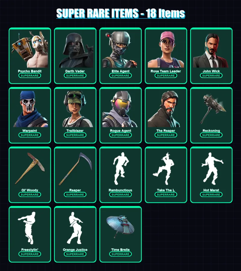 [PC] | Psycho Bandit | Darth Vader | Elite Agent | Rose Team Leader | John Wick | 266 skin | 146 pickaxe | 124 emote | 120 glider | Lv1329