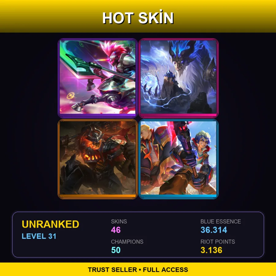 EUW | Arcade Hecarim | Storm Dragon Aurelion Sol | High Noon Mordekaiser | Battle Academia Wukong | 46 Skin | 50 Champ | Lv31