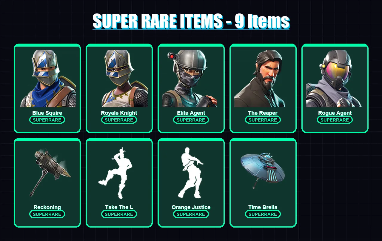 [PS4/PS5/XBOX/PC] | Blue Squire | Royale Knight | Elite Agent | The Reaper | Rogue Agent | 36 skin | 25 pickaxe | 39 emote | 37 glider | Lv519