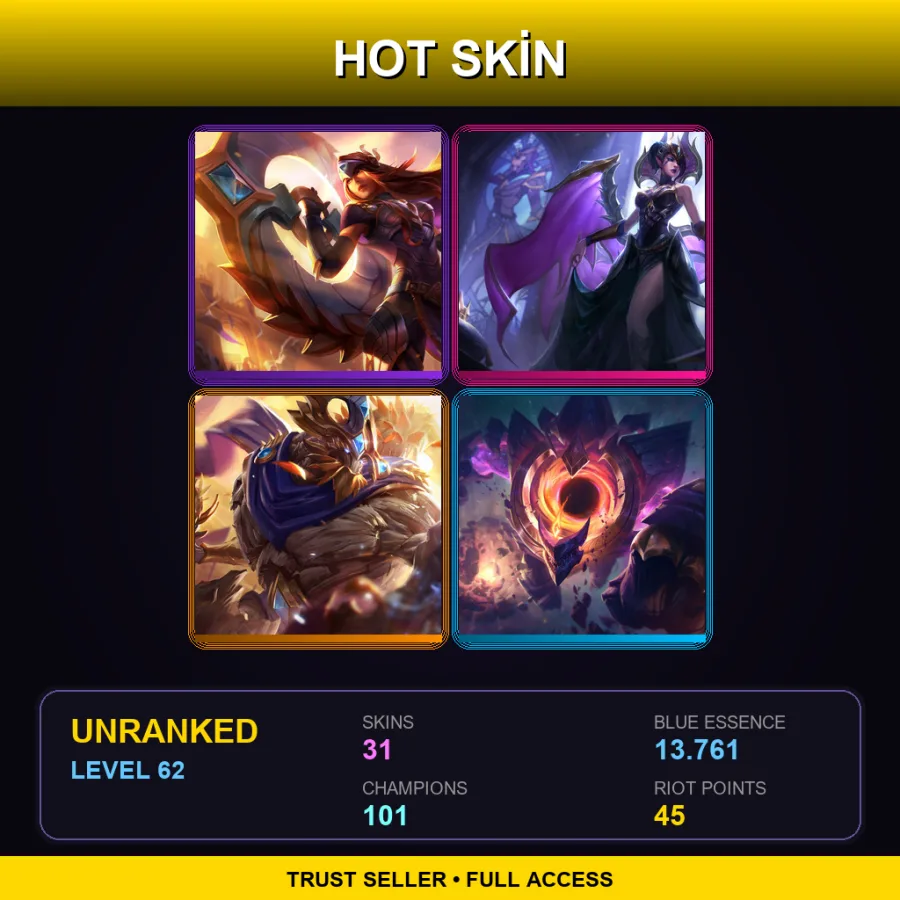 TR | Lv62 | Unranked | 31 Skin | 101 Champ