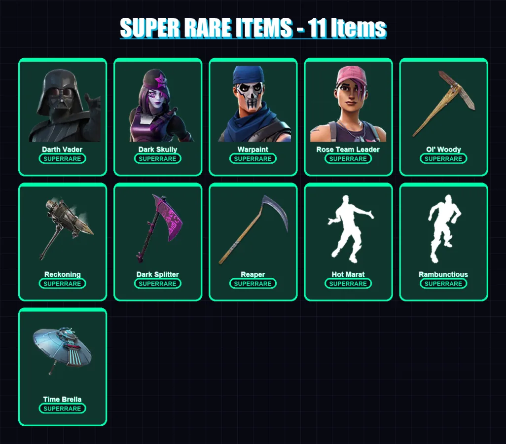 [PC] | Darth Vader | Dark Skully | Warpaint | Rose Team Leader | Ultima Knight | 300 skin | 308 pickaxe | 287 emote | 246 glider | Lv3156