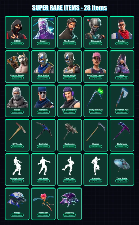 [PC/XBOX/PSN] | IKONIK | Galaxy | The Reaper | Elite Agent | Prodigy | 188 skin | 162 pickaxe | 144 emote | 155 glider | Lv1985