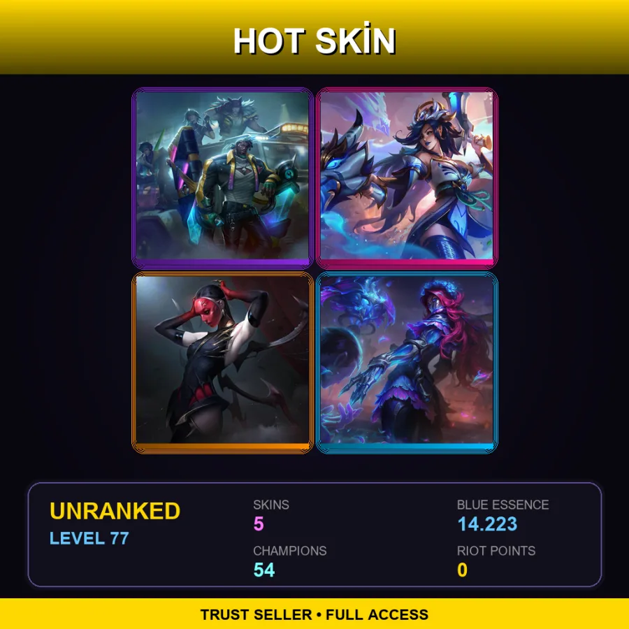 LAN | Lv77 | Unranked | 5 Skin | 54 Champ — LoL account