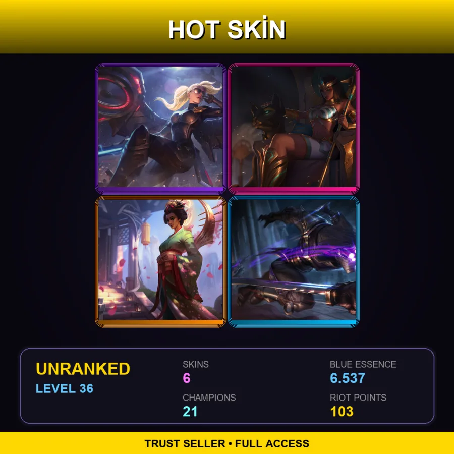EUW | Lv36 | Unranked | 6 Skin | 21 Champ — LoL account