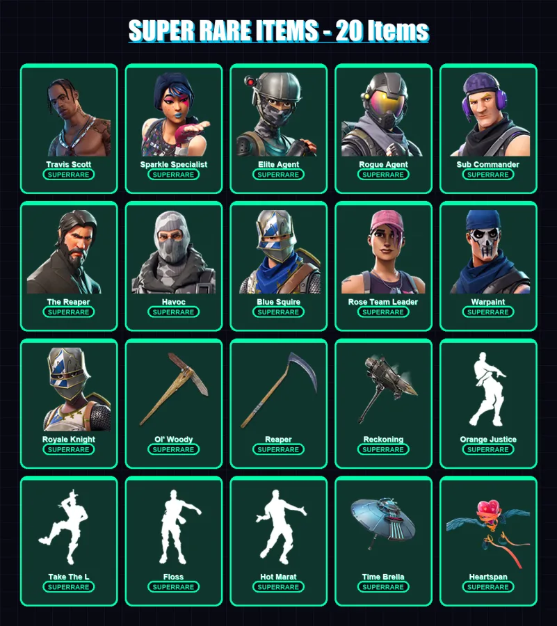 [PC/XBOX/PSN] | Travis Scott | Sparkle Specialist | Elite Agent | Rogue Agent | Sub Commander | 188 skin | 107 pickaxe | 78 emote | 88 glider | Lv11
