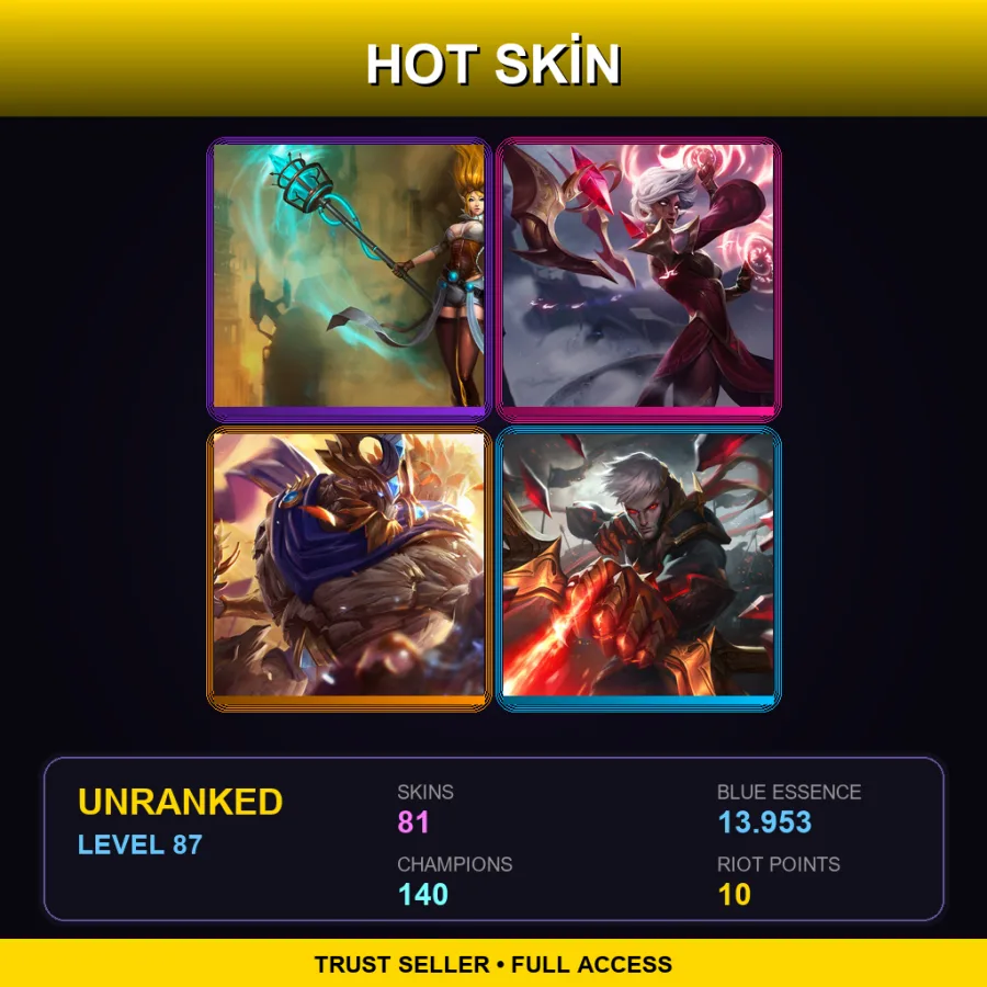 EUNE | Lv87 | Unranked | 81 Skin | 140 Champ — LoL account