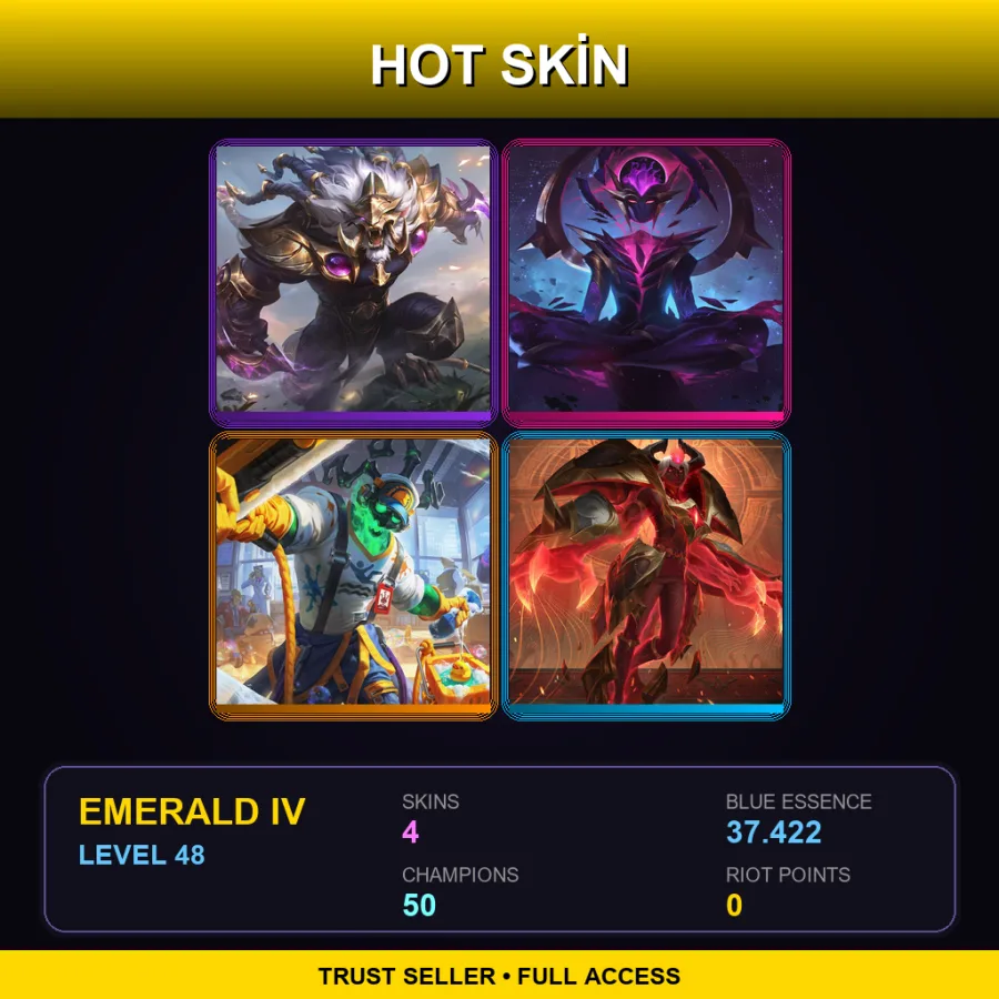 BR | Victorious Rengar | Dark Star Karma | Janitor Thresh | Arcana Xerath | 4 Skin | 50 Champ | Emerald IV | Lv48