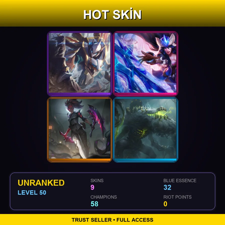 LAN | Lv50 | Unranked | 9 Skin | 58 Champ — Crime City Nightmare Akali