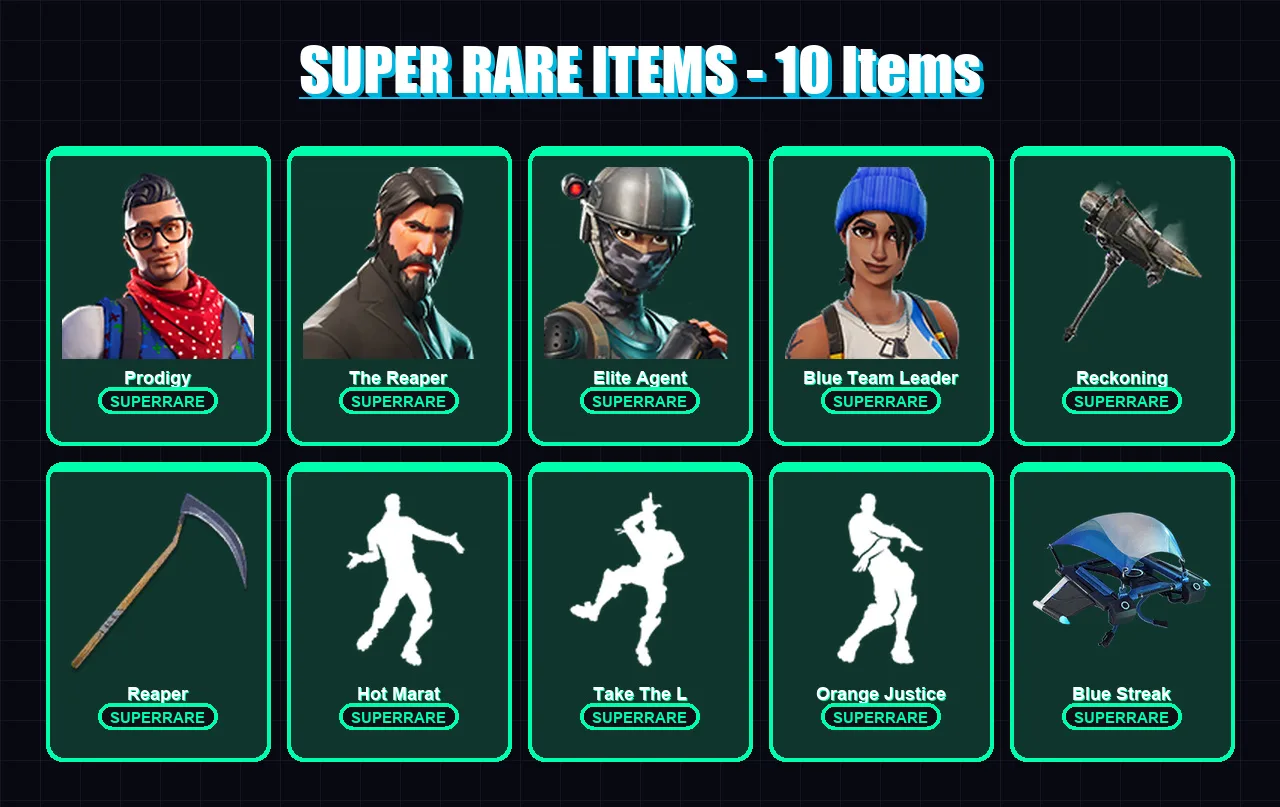 [PS4/PS5/XBOX/PC] | Prodigy | The Reaper | Elite Agent | Blue Team Leader | Zenith | 46 skin | 37 pickaxe | 53 emote | 43 glider | Lv621