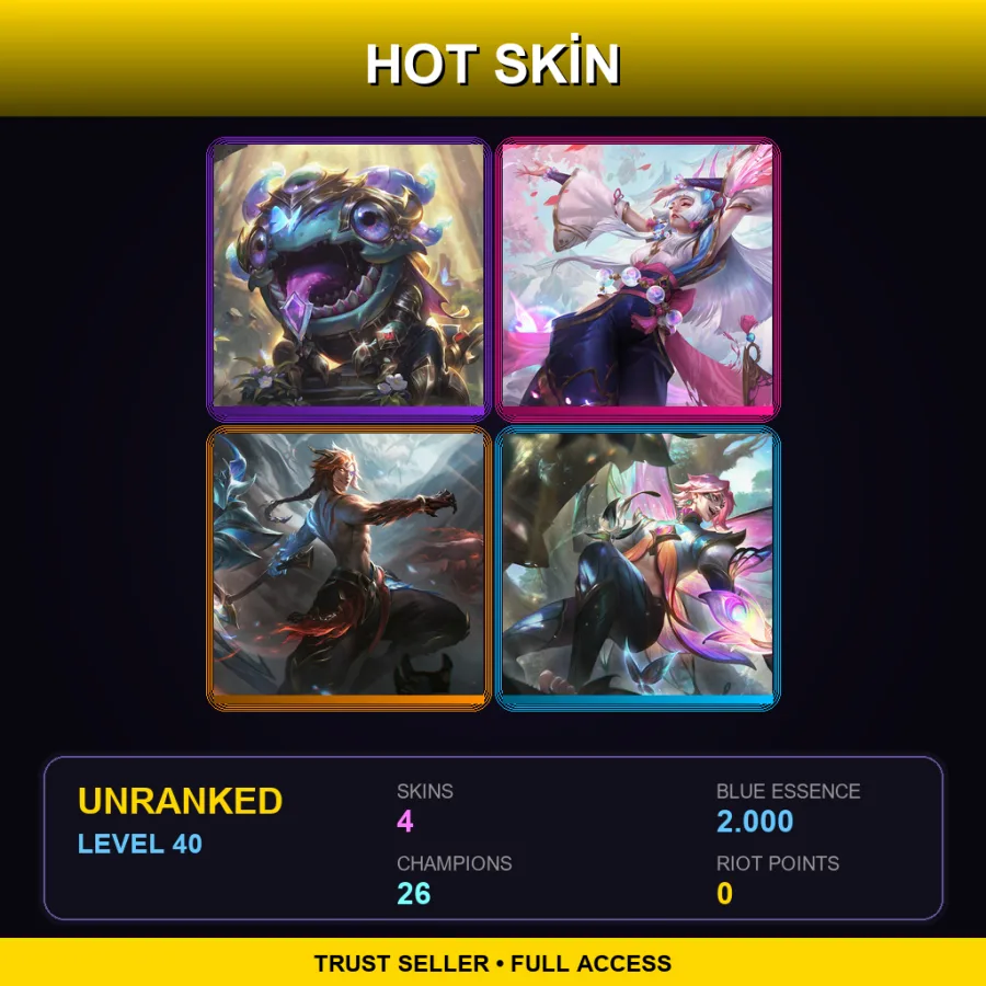 TR | Victorious Kog'Maw | Spirit Blossom Syndra | Nightbringer Kayn | Faerie Court Ezreal | 4 Skin | 26 Champ | Lv40