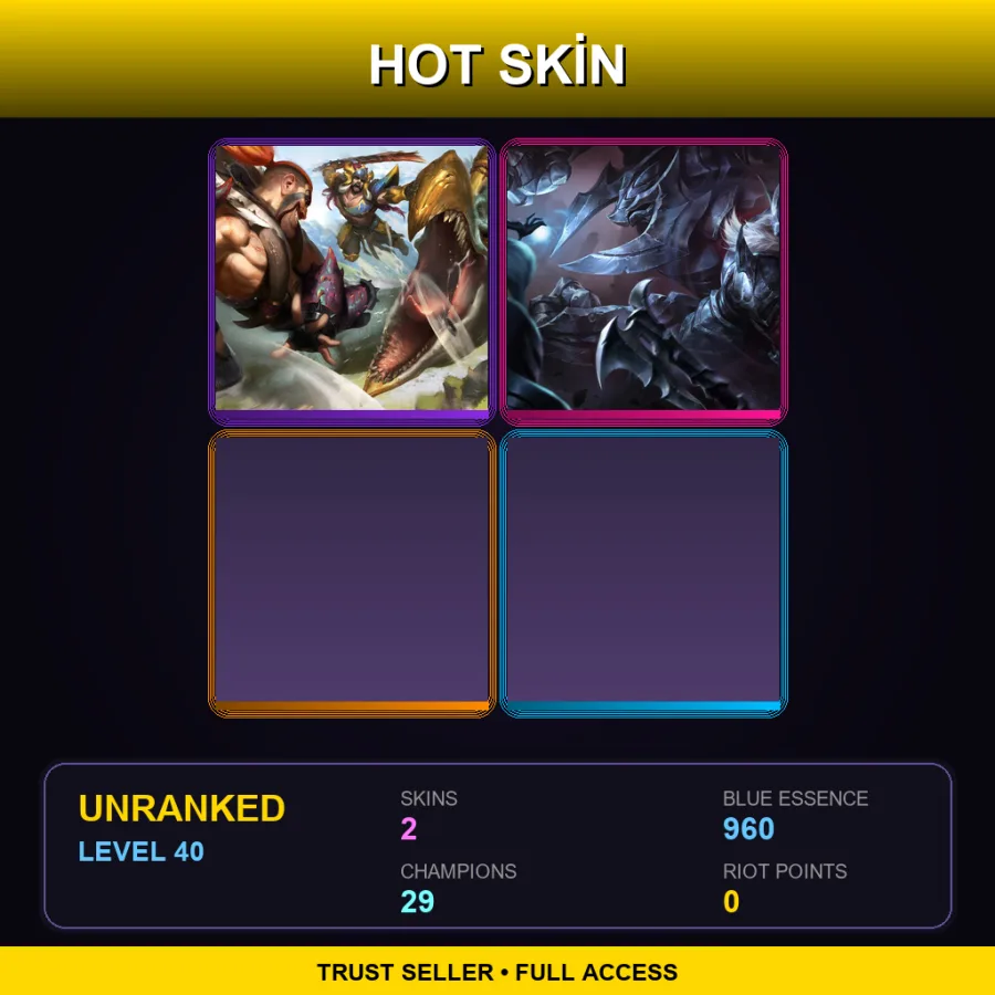 LAN | Beast Hunter Tryndamere | Marauder Alistar | 2 Skin | 29 Champ | Lv40