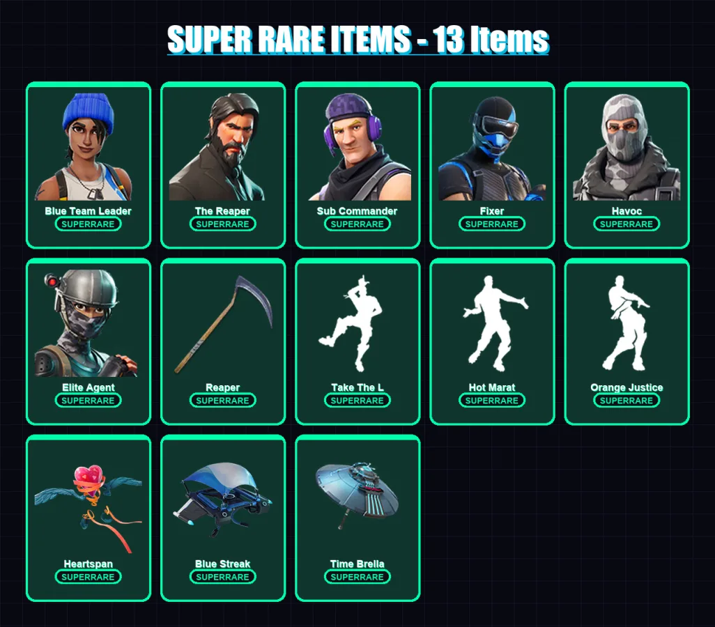 [PS4/PS5/XBOX/PC] | Blue Team Leader | The Reaper | Sub Commander | Fixer | Havoc | 132 skin | 147 pickaxe | 126 emote | 135 glider | Lv2159