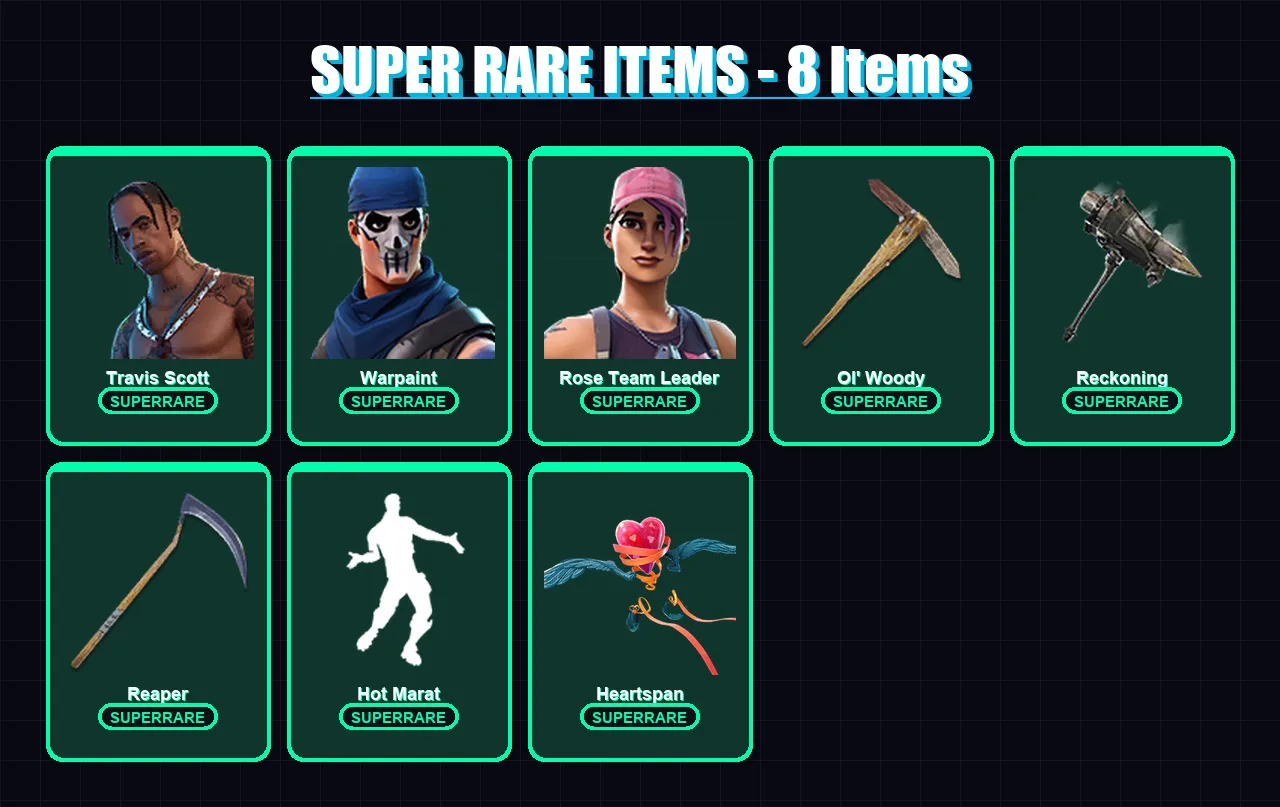 [PC/PSN] | Travis Scott | Warpaint | Rose Team Leader | Frozen Raven | Frozen Red Knight | 83 skin | 78 pickaxe | 111 emote | 73 glider | Lv1334