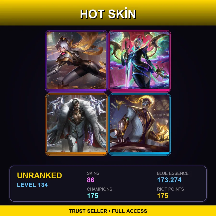 TW | Lv134 | Unranked | 86 Skin | 175 Champ — LoL account