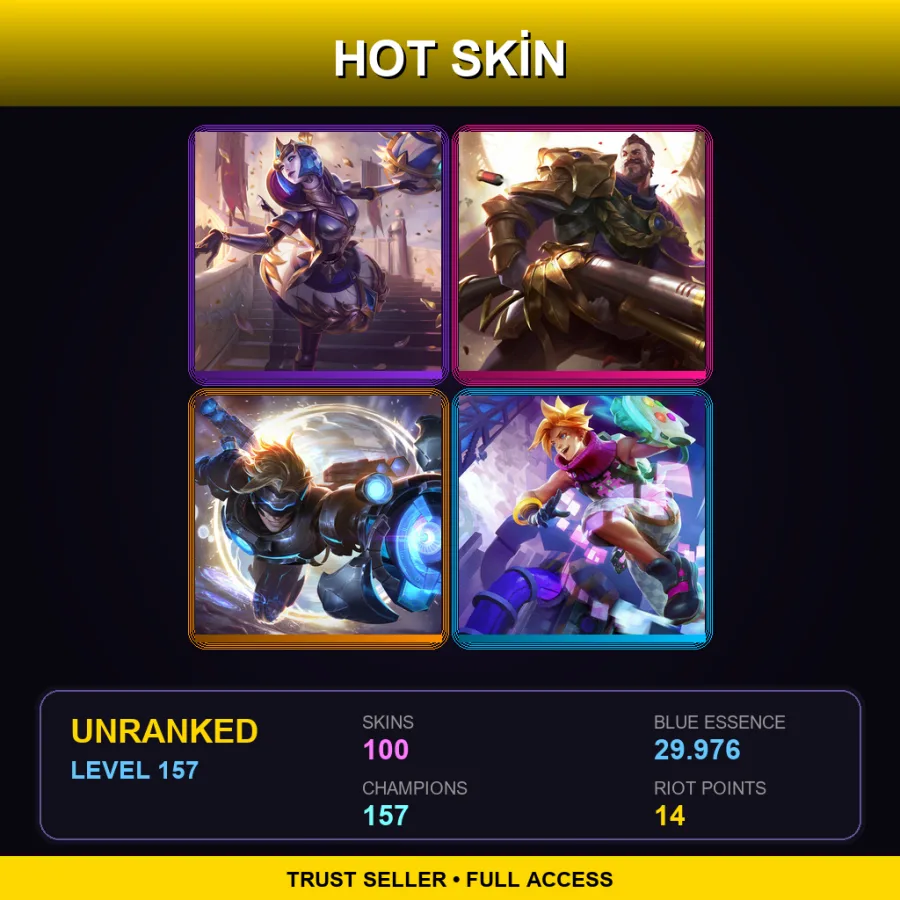 VN | Lv157 | Unranked | 100 Skin | 157 Champ — LoL account
