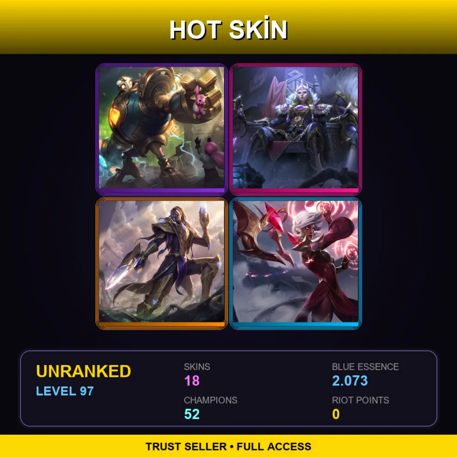 BR | Lv97 | Unranked | 18 Skin | 52 Champ — LoL account