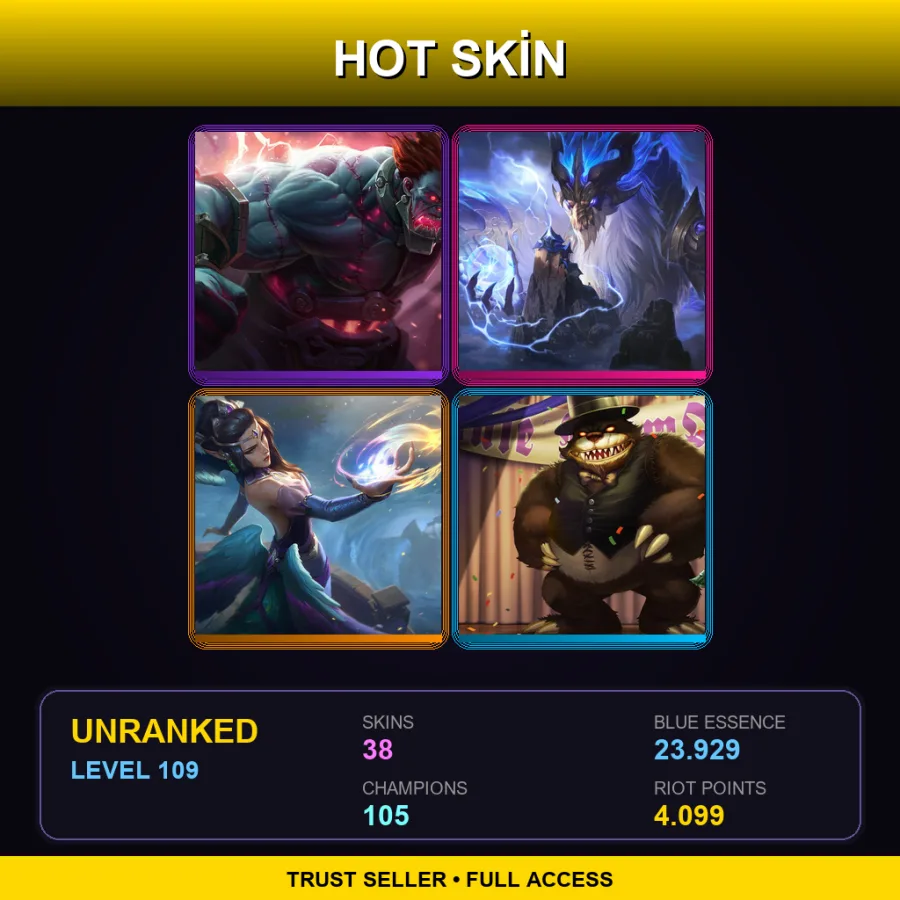 LAS | Lv109 | Unranked | 38 Skin | 105 Champ — LoL account